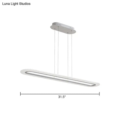 Modern white led pendant light fixture with acrylic oblong design and three hanging cords for island lighting with remote control