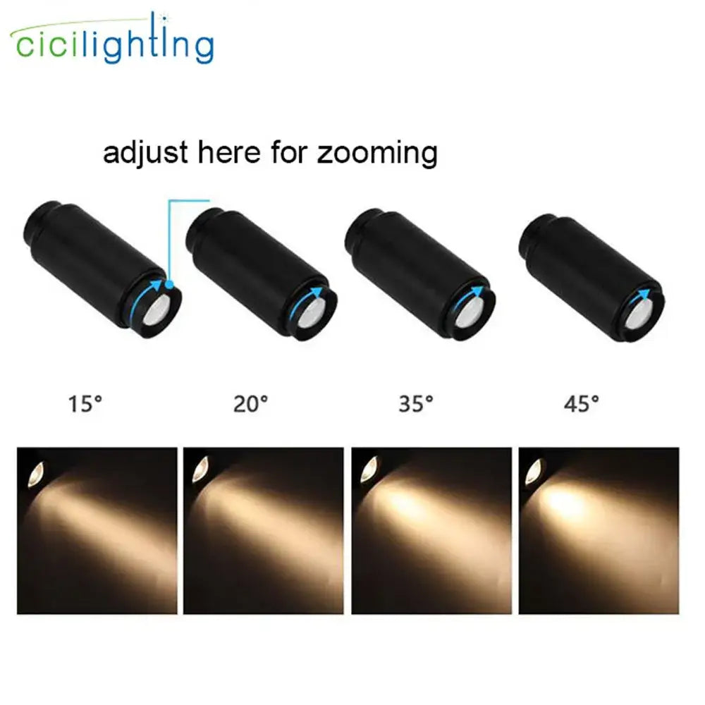 Modern black and white track spotlight with adjustable beam angle 15 to 45 degrees and warm white led illumination