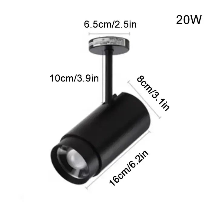 Modern black cylindrical track lighting fixture with 20w power and decorbites adjustable beam ceiling spotlight for office decor