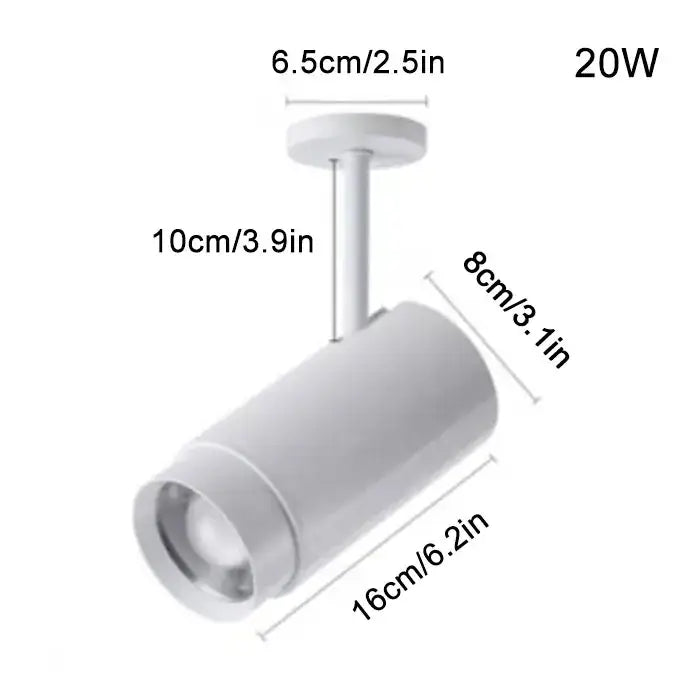 White cylindrical adjustable beam ceiling spotlight with 20w power rating for modern office decorbites adjustable beam lighting