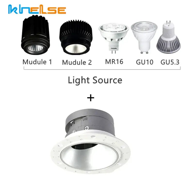 Silver recessed ceiling downlight with circular mounting plate and adjustable gu10 mr16 housing for decorbites lighting