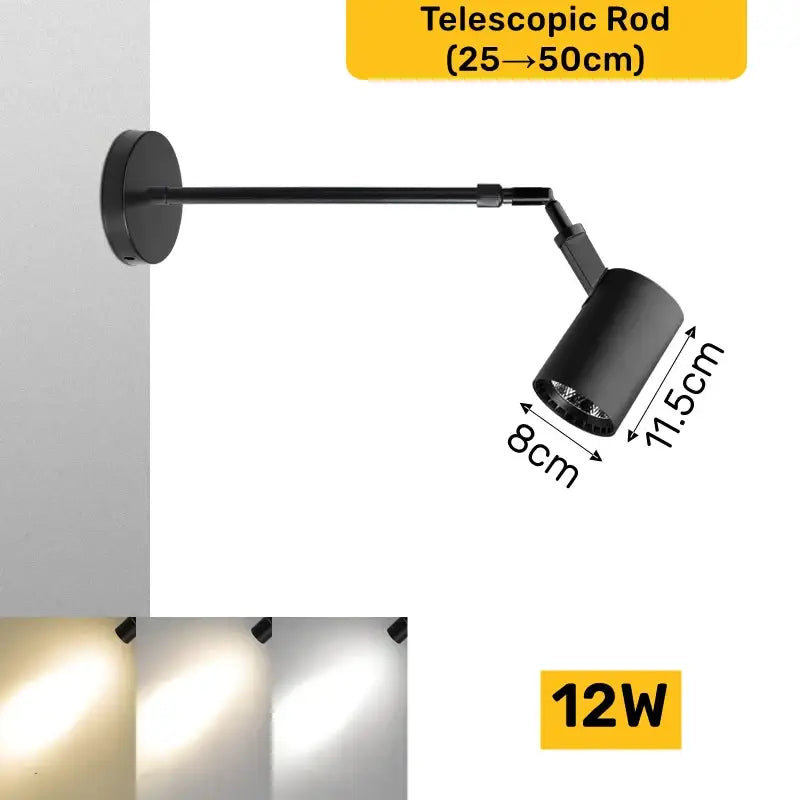 Modern black decorbites adjustable led wall lamp with telescopic arm and cylindrical head for focused bedroom illumination