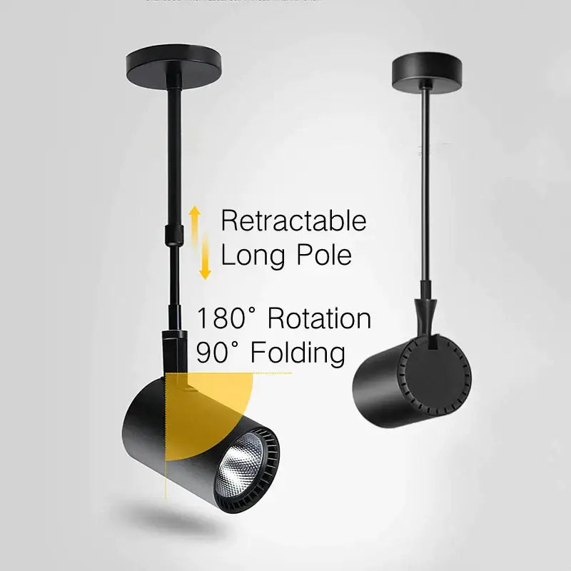 Modern black cylindrical wall lamp with retractable pole and 180 degree rotation decorbites adjustable led wall light