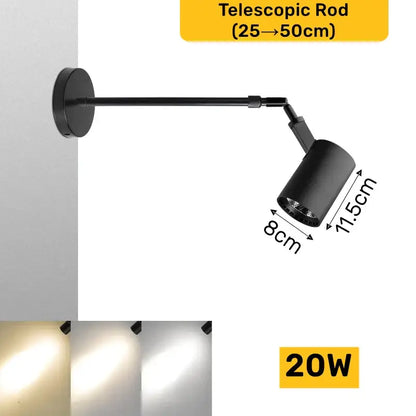 Modern black and white decorbites adjustable led wall lamp with telescopic spotlight and cylindrical head for focused illumination