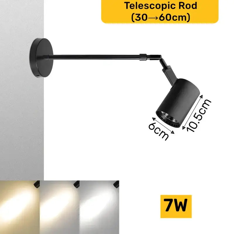 Modern black and white decorbites adjustable led wall lamp with telescopic spotlight and cylindrical head for focused illumination