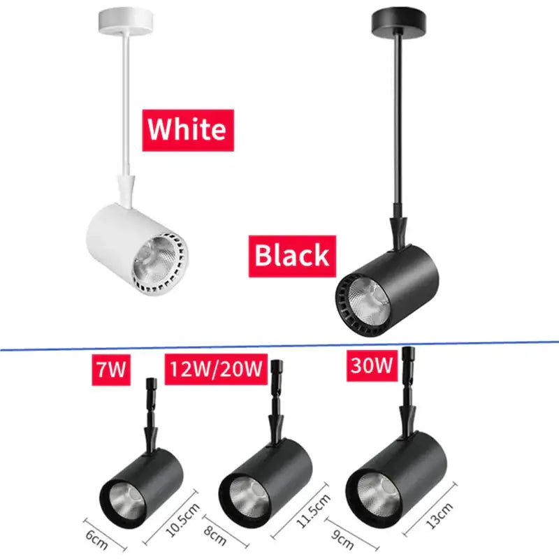 Modern black and white adjustable led wall lamp with cylindrical track lights in 7w, 12w, 20w, and 30w by decorbites
