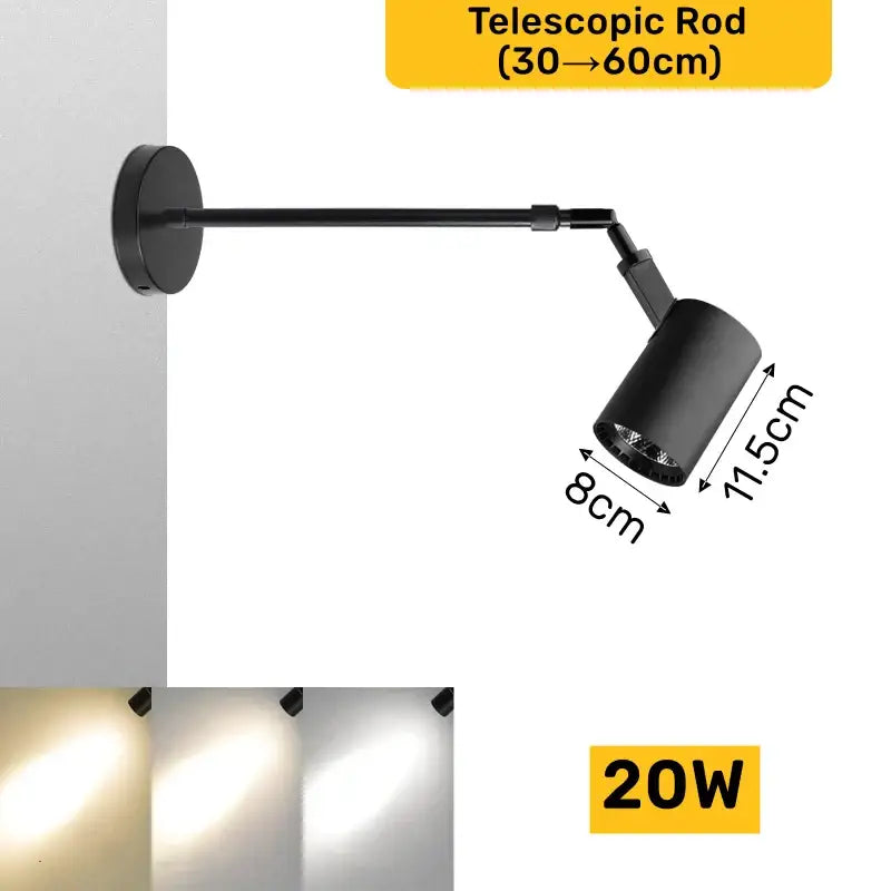 Modern black telescopic wall lamp with decorbites adjustable led and 20w bulb for bedroom track light lighting