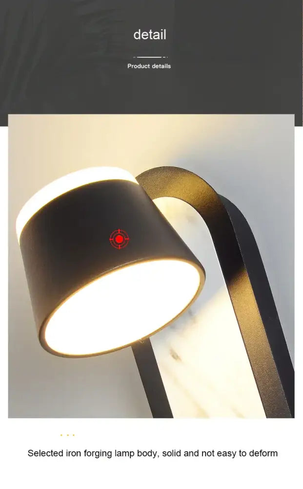 Modern black and white decorbites adjustable wall lamp with matte iron forging body and red logo for bedroom LED lighting