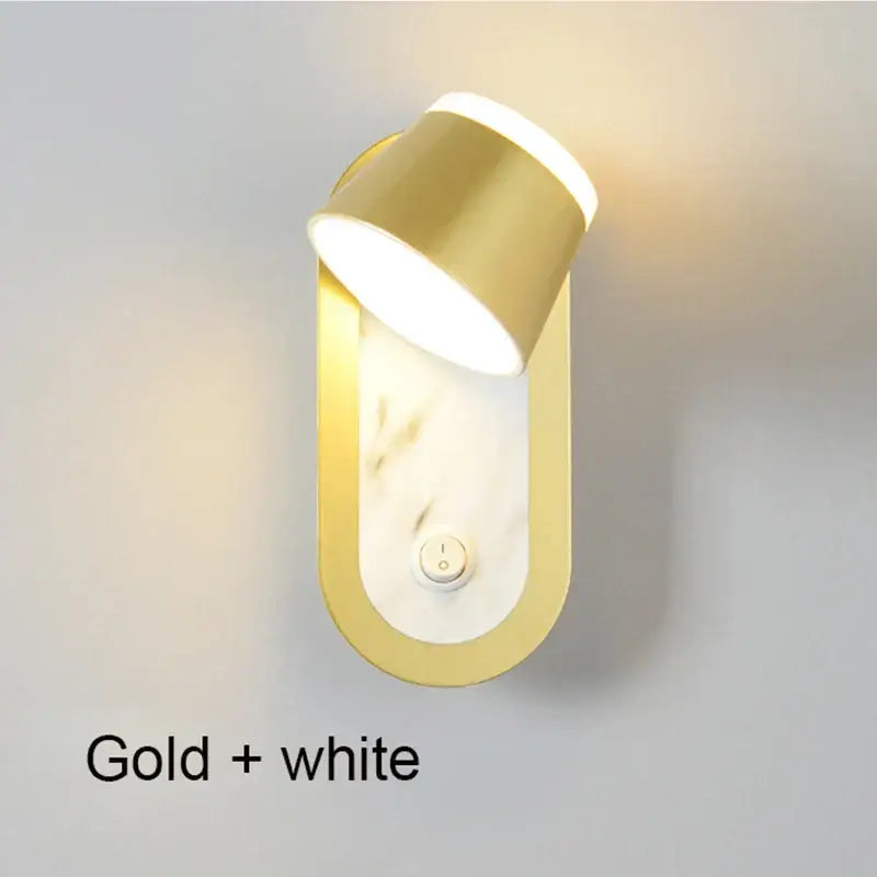 Modern black and white decorbites adjustable wall lamp with gold frame and marble panel for bedroom LED lighting