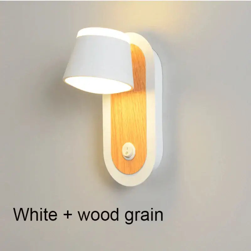 Modern black and white decorbites adjustable wall lamp with sleek white finish and vertical wood grain panel for bedroom lighting