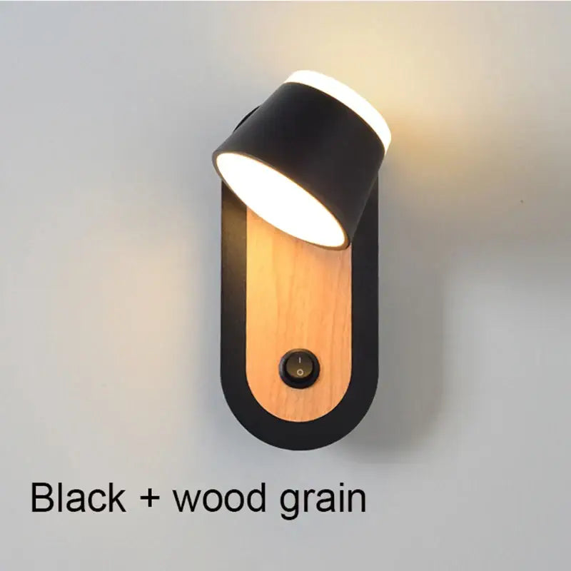 Modern black and wood grain decorbites adjustable wall lamp with sleek adjustable light head for bedroom lighting
