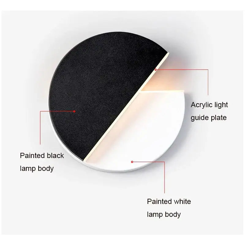 Modern black and white decorbites adjustable wall lamp with circular acrylic light guide plate for bedroom reading light