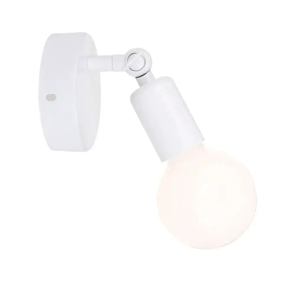 White adjustable wall lamp holder with frosted glass bulb for modern black and white bedroom wall lamp sconce