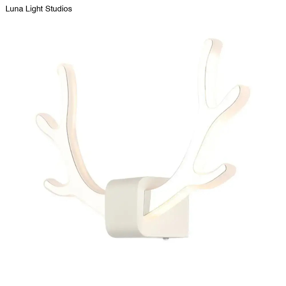 Modern black and white antler wall sconce with white led warm white light and pull chain for bedroom lighting