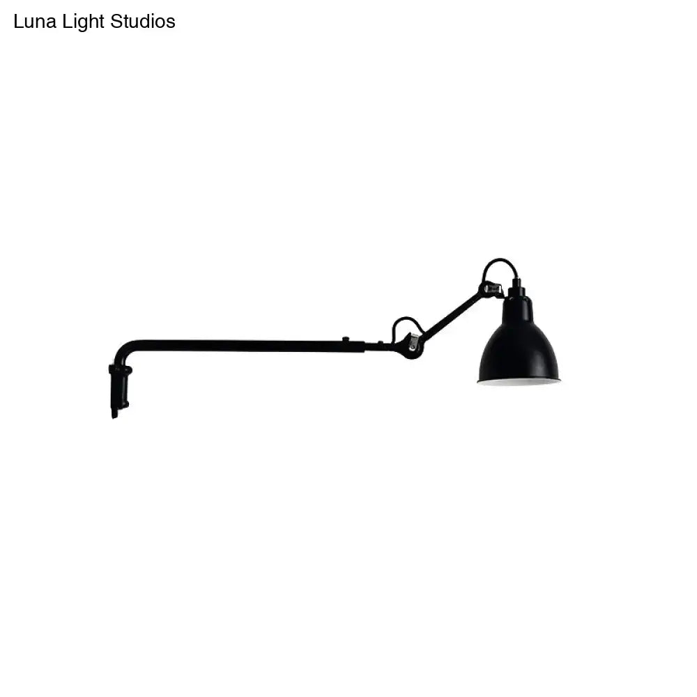 Black adjustable wall-mounted lamp with classic industrial design featuring direct wired electric power source for bedrooms