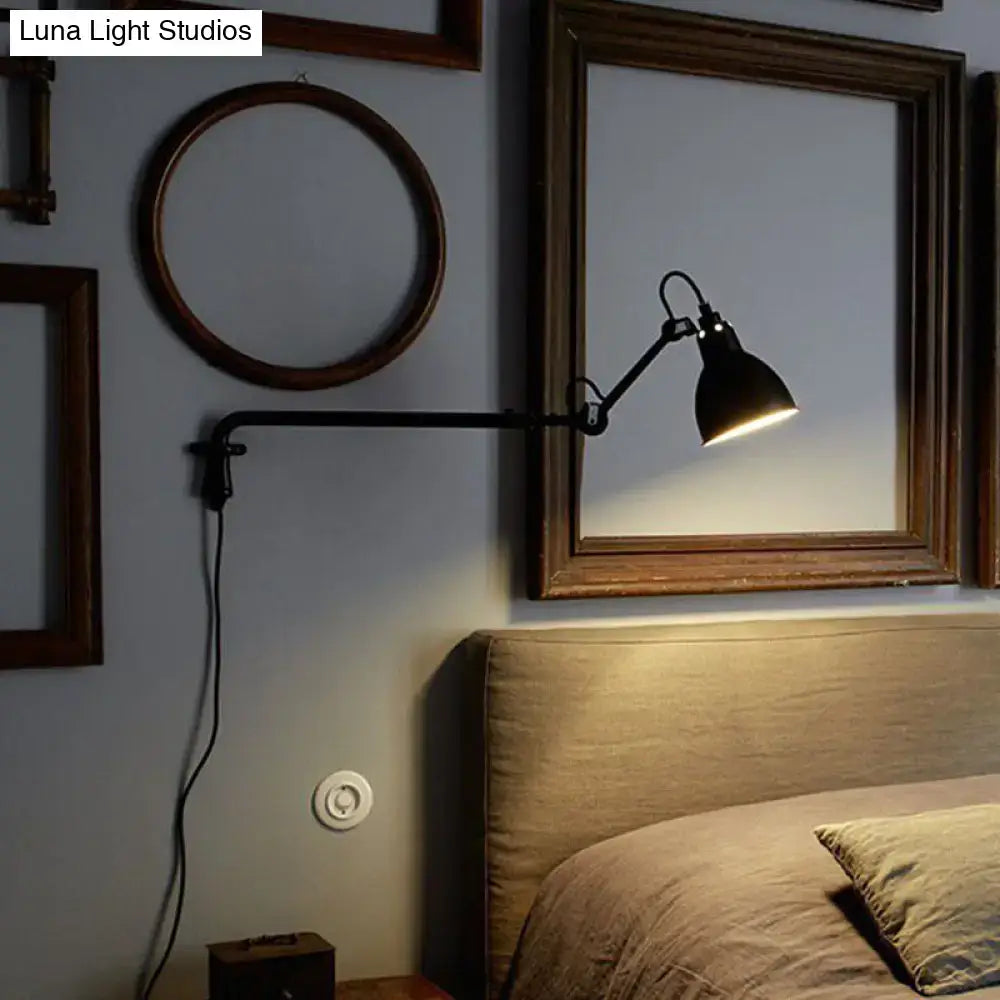 Modern black articulated wall-mounted lamp with matte finish and adjustable arm direct wired electric power source