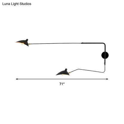 Modern black and white articulated wall sconce with two arms for living room light fixture and minimalist design
