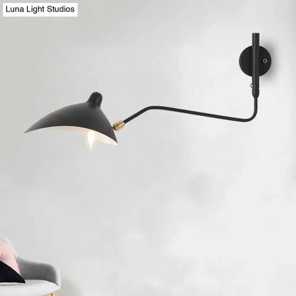 Modern black matte wall sconce with gold joint and conical shade light fixture for living room lighting
