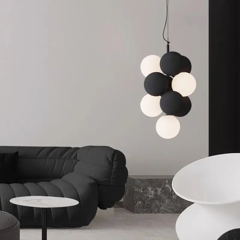 Modern black and white spherical ball led ceiling chandelier with clustered design for kitchen pendant lighting