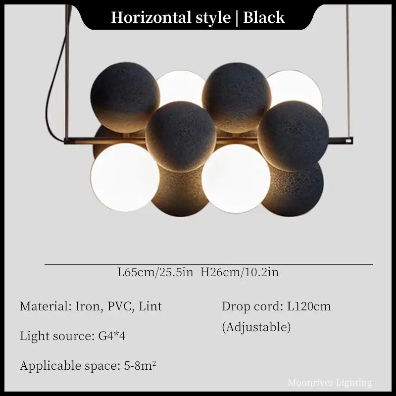 Modern black and white ball led ceiling chandelier featuring black iron pvc and lint materials for kitchen pendant light