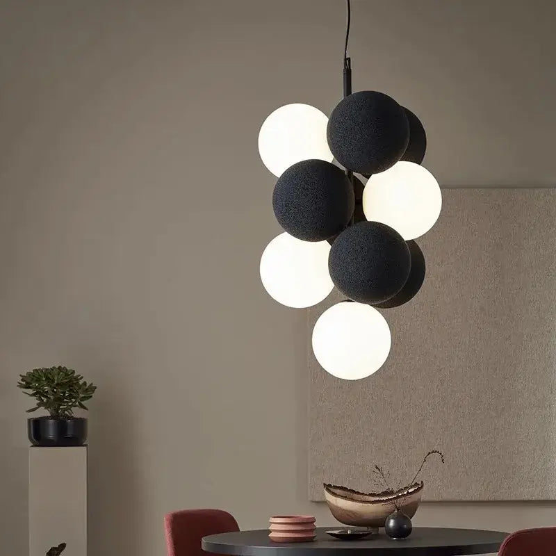 Modern black and white ball led ceiling pendant light with a textured matte finish for kitchen use