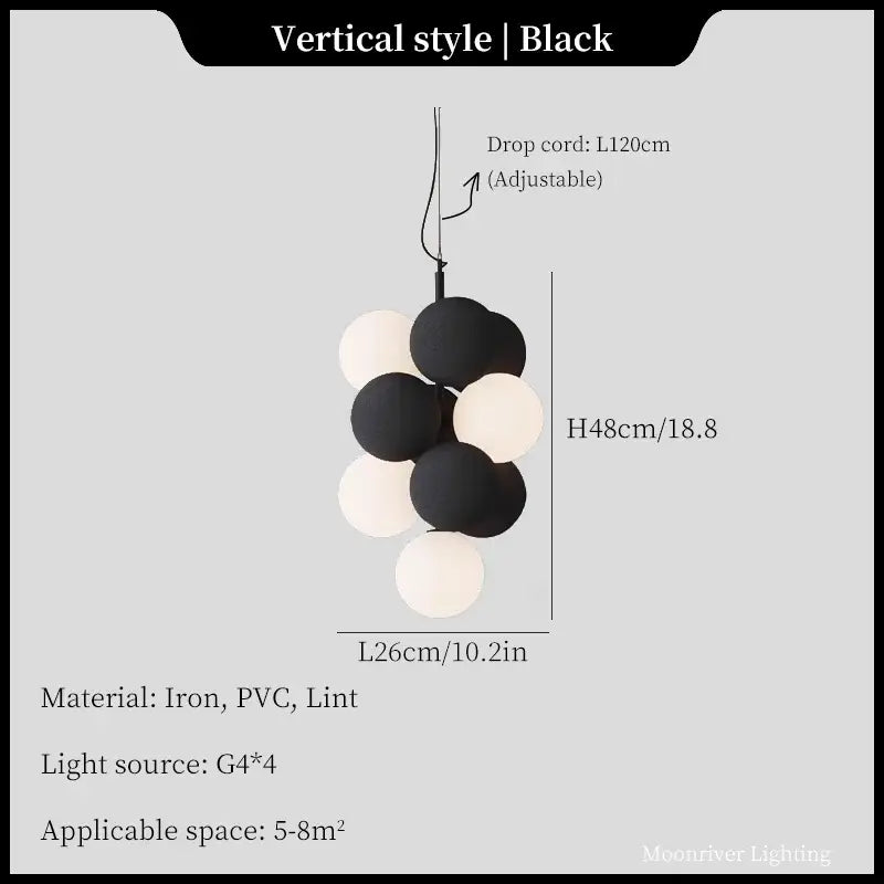 Modern black and white ball led ceiling chandelier pendant light with vertical design made of iron pvc and lint