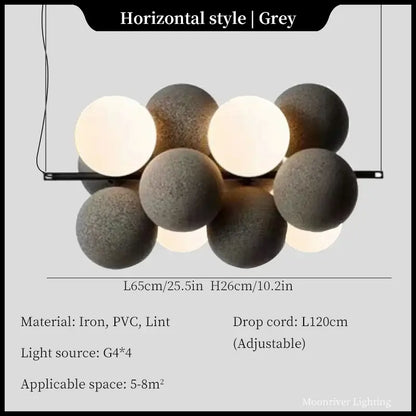 Modern black and white ball led ceiling pendant light with grey iron pvc and lint textured spherical bulbs chandelier