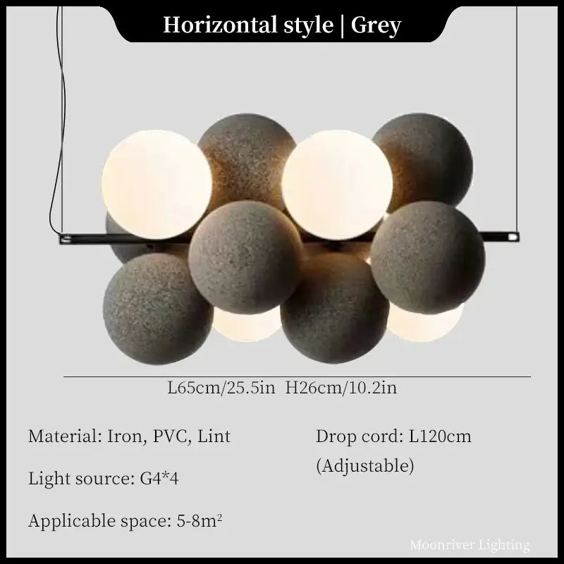 Modern black and white ball led ceiling pendant light with grey iron pvc and lint textured spherical bulbs chandelier