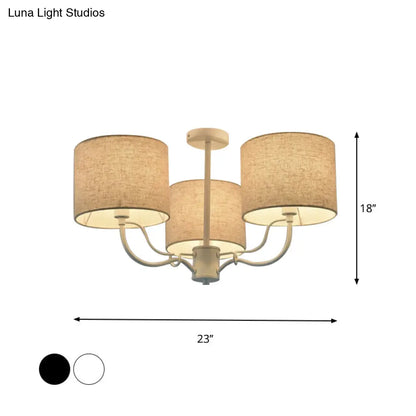 DecorBites™ DecorBites™ Modern Black/White Barrel Ceiling Lamp: 3/6 Bulbs Fabric Semi Flush Mount Chandelier for Lounge