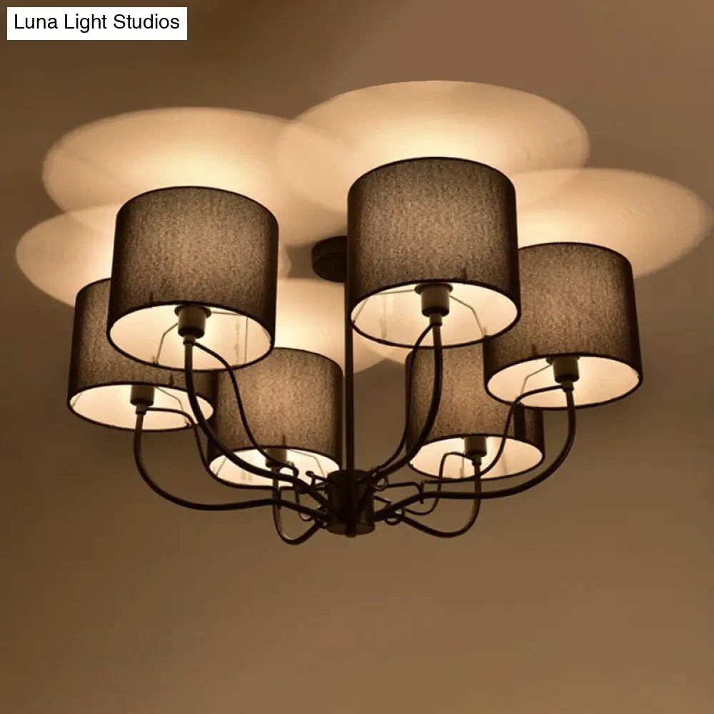 DecorBites™ DecorBites™ Modern Black/White Barrel Ceiling Lamp: 3/6 Bulbs Fabric Semi Flush Mount Chandelier for Lounge