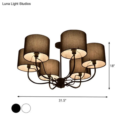 DecorBites™ DecorBites™ Modern Black/White Barrel Ceiling Lamp: 3/6 Bulbs Fabric Semi Flush Mount Chandelier for Lounge