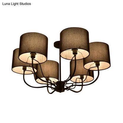 DecorBites™ DecorBites™ Modern Black/White Barrel Ceiling Lamp: 3/6 Bulbs Fabric Semi Flush Mount Chandelier for Lounge