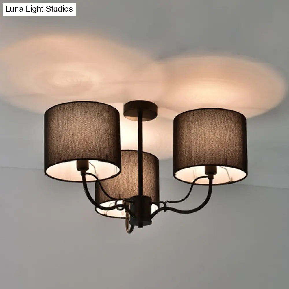 DecorBites™ DecorBites™ Modern Black/White Barrel Ceiling Lamp: 3/6 Bulbs Fabric Semi Flush Mount Chandelier for Lounge