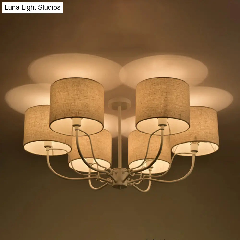 DecorBites™ DecorBites™ Modern Black/White Barrel Ceiling Lamp: 3/6 Bulbs Fabric Semi Flush Mount Chandelier for Lounge