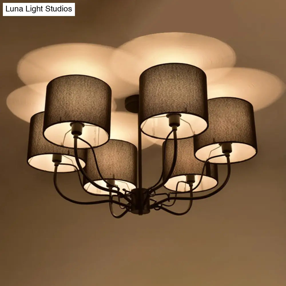 DecorBites™ DecorBites™ Modern Black/White Barrel Ceiling Lamp: 3/6 Bulbs Fabric Semi Flush Mount Chandelier for Lounge