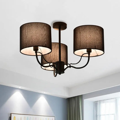DecorBites™ DecorBites™ Modern Black/White Barrel Ceiling Lamp: 3/6 Bulbs Fabric Semi Flush Mount Chandelier for Lounge