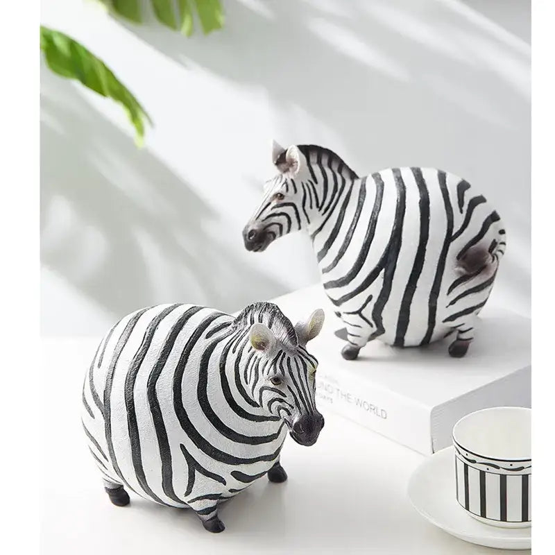 Chubby black and white striped big belly zebra resin sculpture by decorbites for modern living room decor