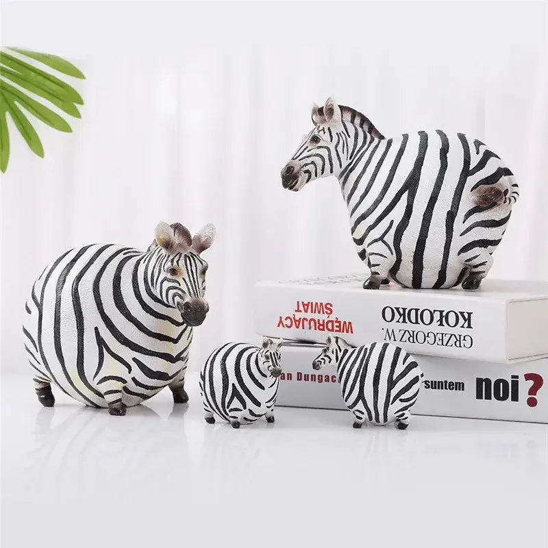 Chubby black-and-white striped big belly zebra resin sculptures with detailed faces for modern living room decorbites big belly set
