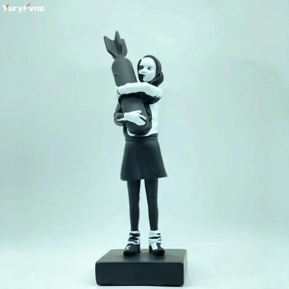 Black and white resin bomb hugger girl figurine in school uniform modern decorbites decor for living room
