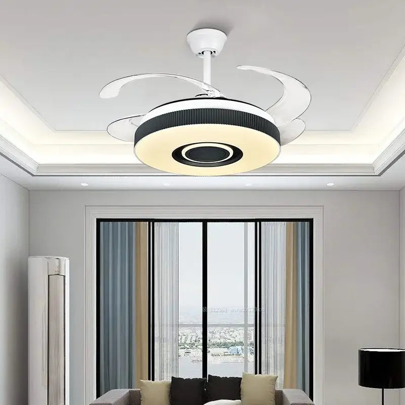 Modern black and white ceiling fan chandelier with integrated led lighting for living room fan chandelier use