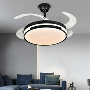 Modern black and white ceiling fan with retractable blades and integrated lighting for bedroom decorbites invisible ceiling use