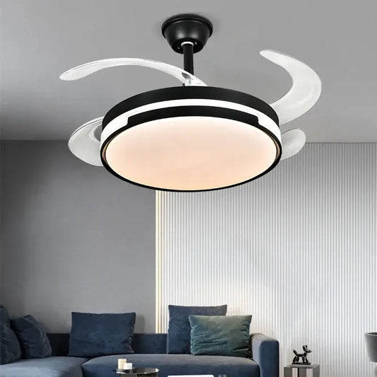 Modern black and white ceiling fan with retractable blades and integrated lighting for bedroom decorbites invisible ceiling use