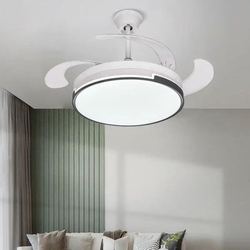 Modern black and white ceiling fan with retractable blades and integrated led light for decorbites invisible ceiling