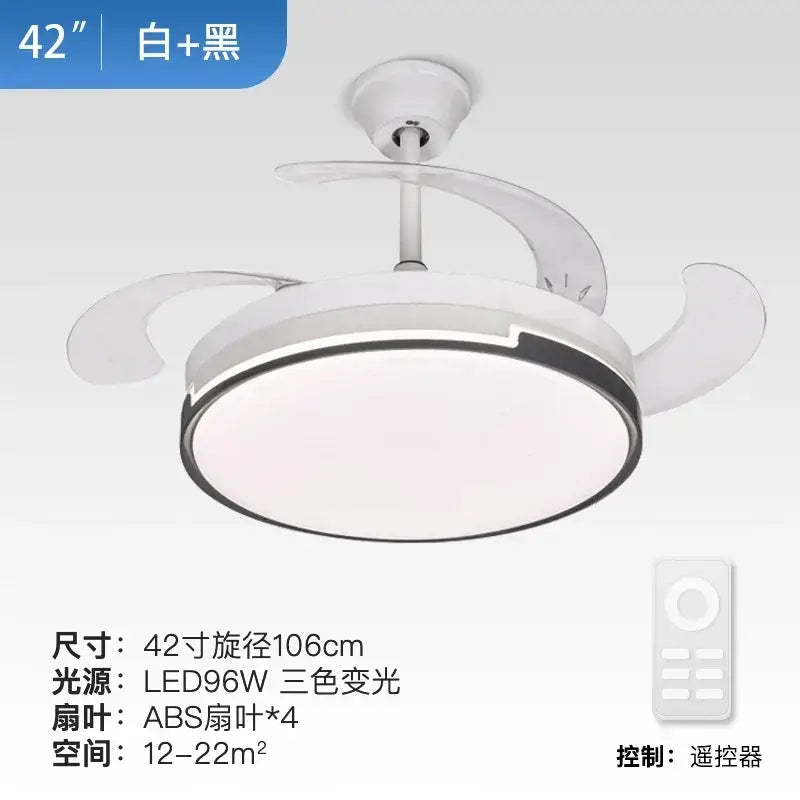 Modern black and white 42-inch ceiling fan with retractable abs blades and integrated led lighting for bedroom decorbites invisible ceiling