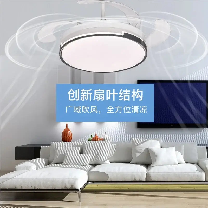 Modern black and white ceiling fan with sleek circular design retractable blades and integrated bedroom lighting decorbites invisible ceiling