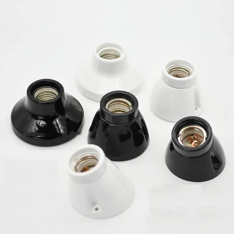 Modern black and white ceramic e27 lamp bulb holder with metallic threaded interiors for living room decorbites ceramic e27