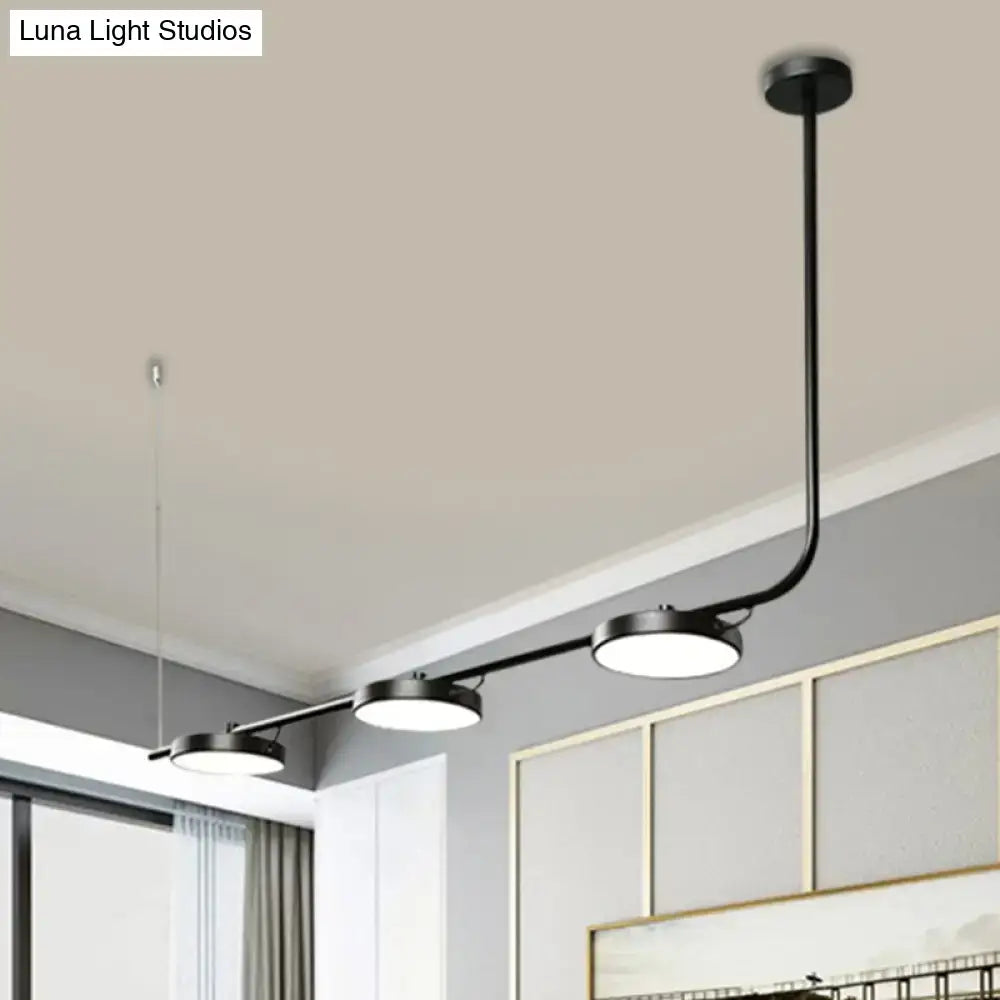 Modern chandelier decorbites black metal pendant light with three circular led bulbs for dining room lighting