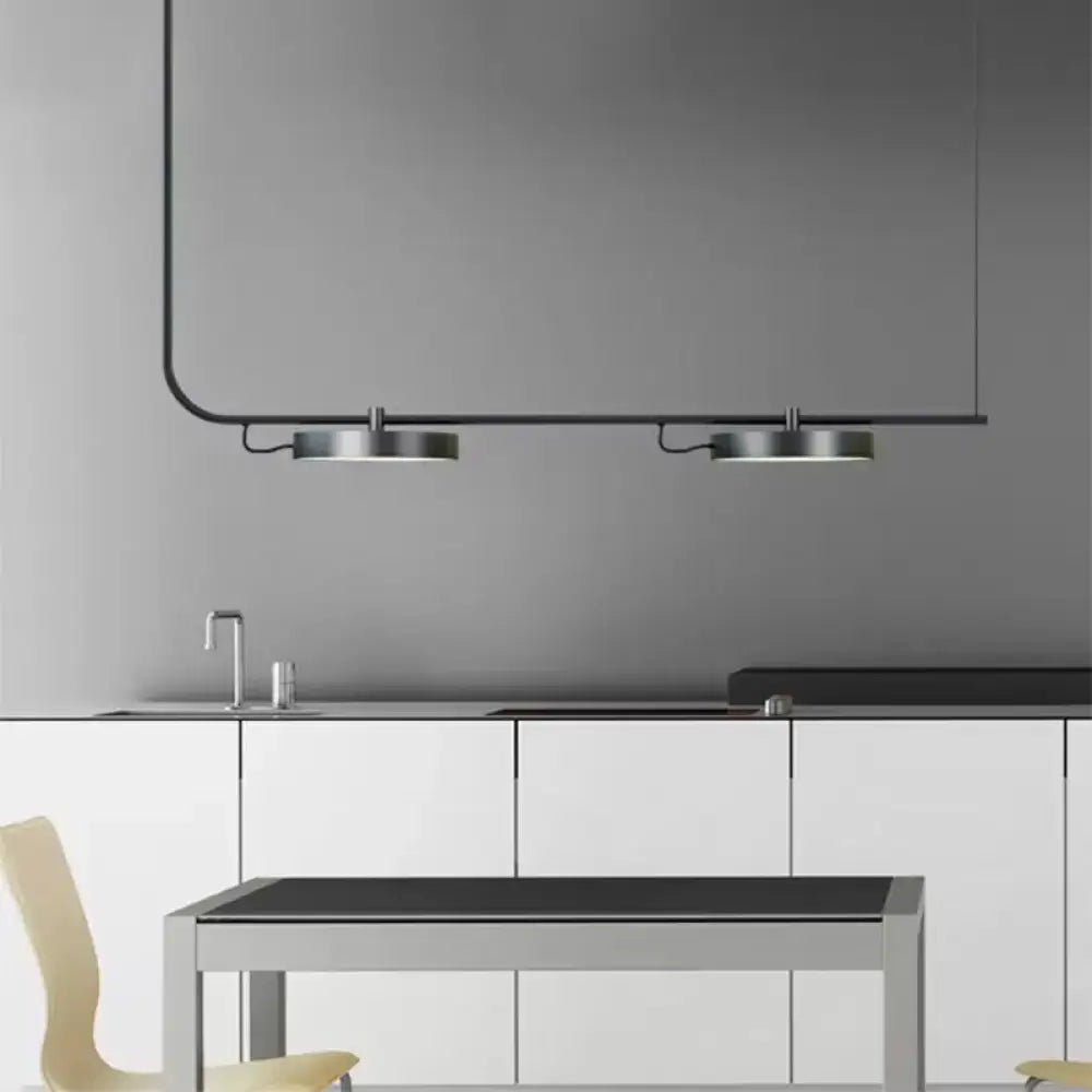DecorBites™ modern chandelier with black curved arm and stainless steel fixtures ideal for dining room lighting maximum bulb wattage included
