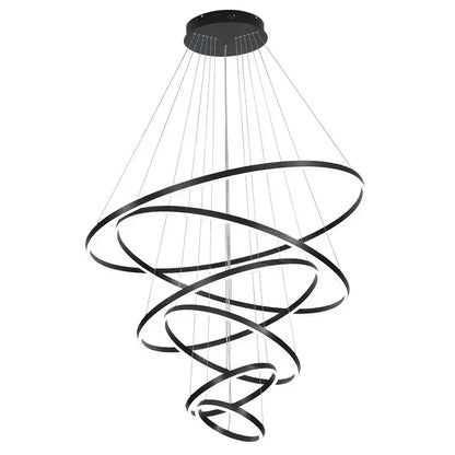 Modern black and white decorbites circle ring art chandelier with spiral ring design for staircase lighting decor