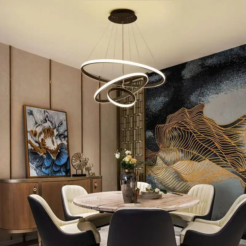 Modern black and white circles chandelier pendant lamp with sleek intertwined design for living room decorbites lighting